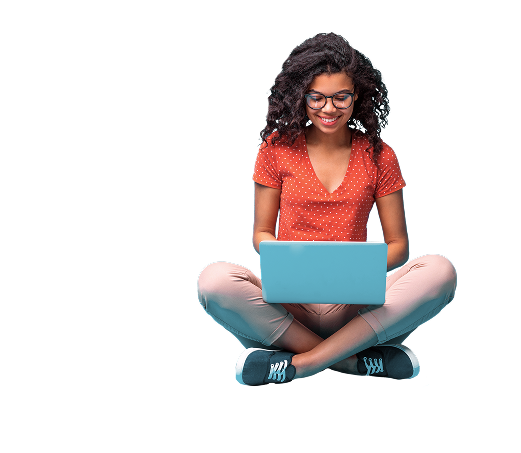 Woman sitting down on computer